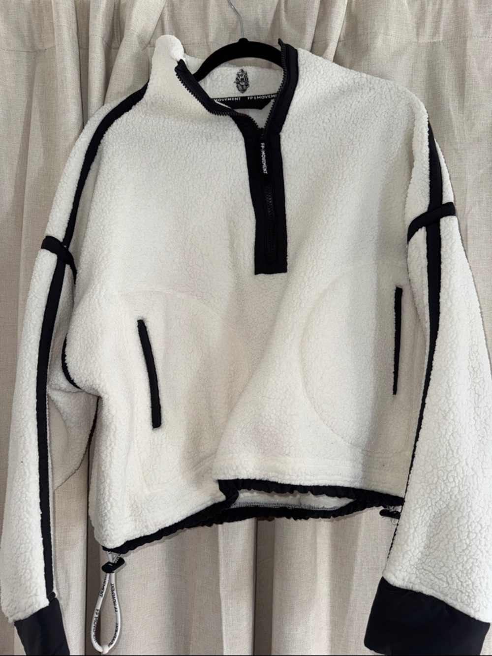FP Movement by Free People White Sherpa Pullover with Black Trim